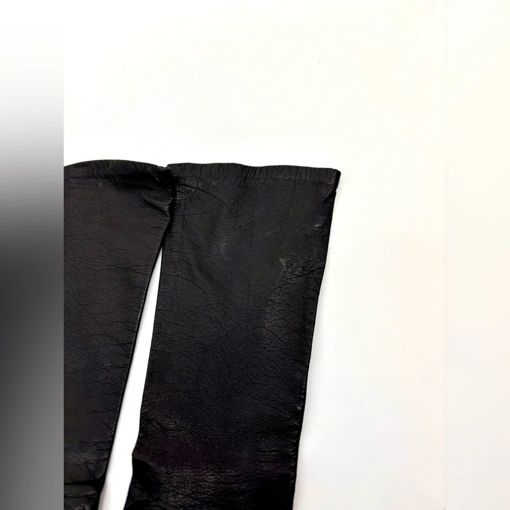 Vintage French Black Long Leather Gloves – Silk Lined, Size 7